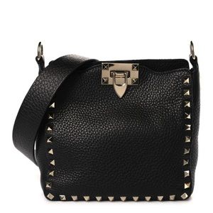 Valentino Pebbled Calfskin Mini Rockstud Flip-Lock Messenger Bag Black